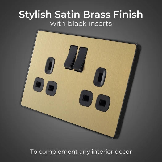 BG Evolve PCDSB22B 13A Double Switched Socket with Black Inserts - Satin Bras