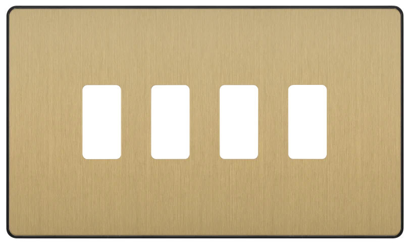 BG Evolve RPCDSB4B 4 Module Screwless Grid Front Plate - Satin Brass