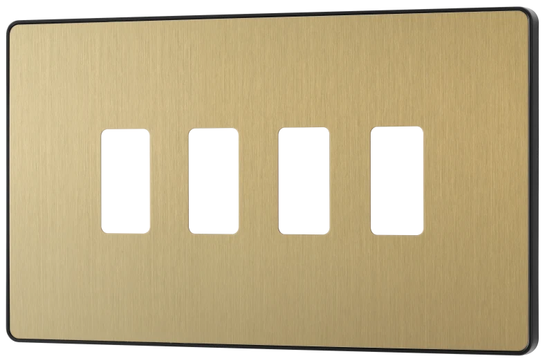 BG Evolve RPCDSB4B 4 Module Screwless Grid Front Plate - Satin Brass