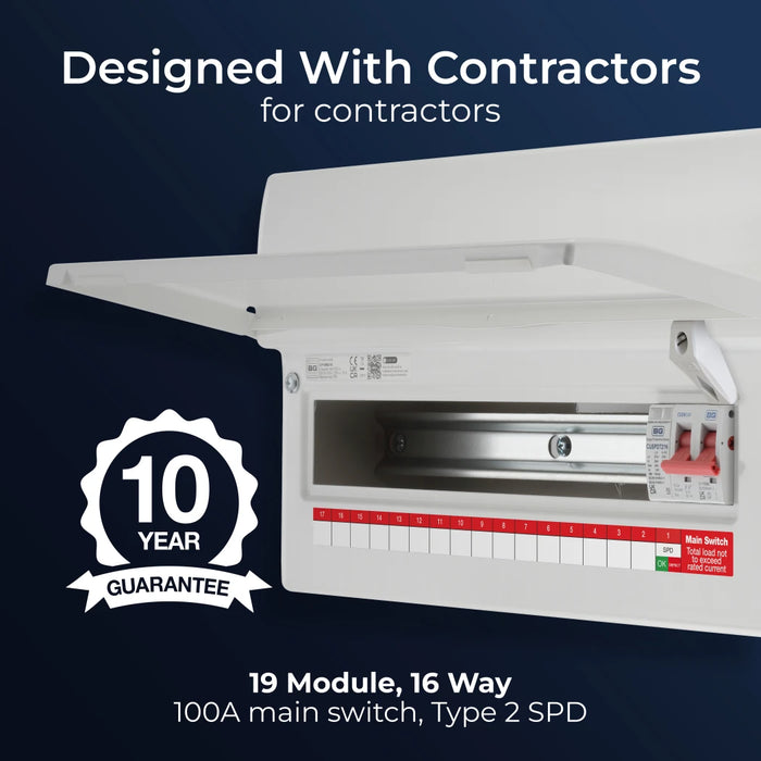BG CF19MS16 Metal Consumer Unit 19 Mod 16 Way w/100A Main Switch & SPD