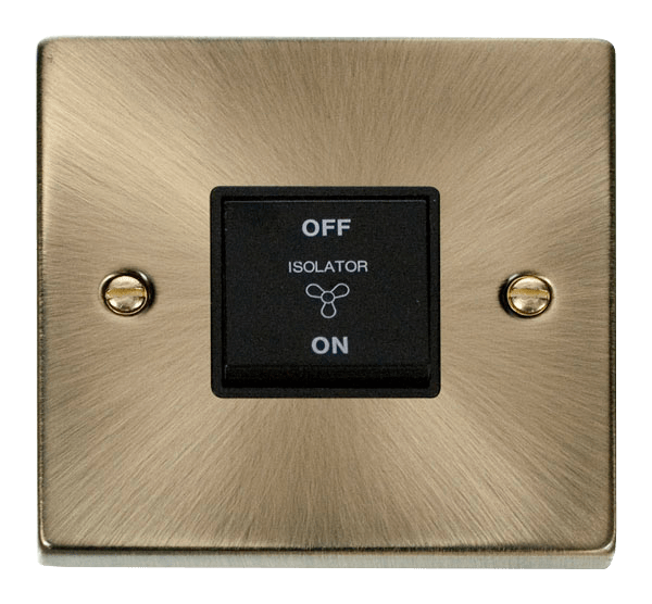 Click Scolmore VPAB020BK 10A 3 Pole Fan Isolation Plate Switch - Antique Brass
