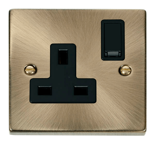Click Scolmore VPAB035BK 13A 1 Gang DP Switched Socket Outlet - Antique Brass