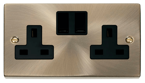Click Scolmore VPAB036BK 13A 2 Gang DP Switched Socket Outlet - Antique Brass