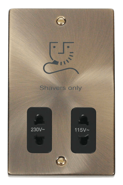 Click Scolmore VPAB100BK 115V/230V Dual Voltage Shaver Socket Outlet - Antique Brass