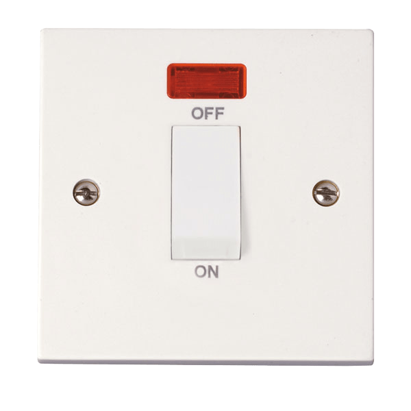 Click Scolmore PRW501 Polar 45A 1 Gang DP (White) Switch & Neon