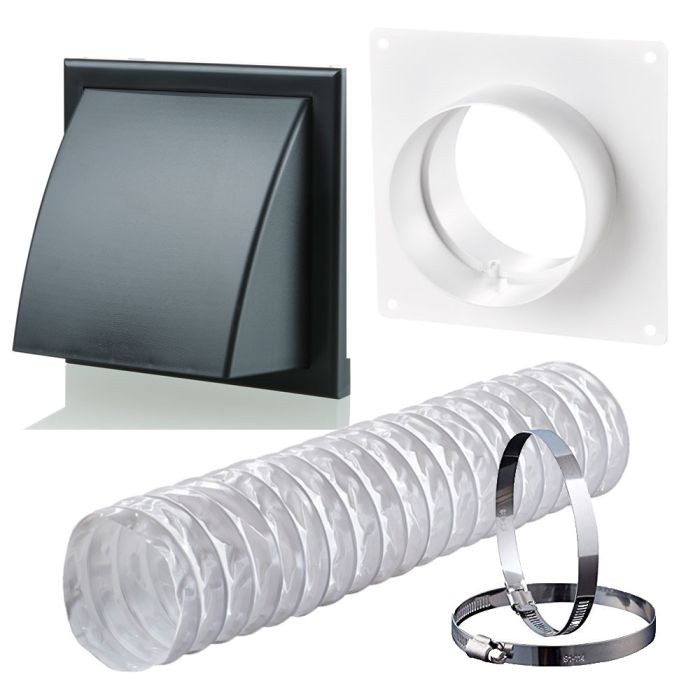 Blauberg DK-100-PVC-BLK 100mm External Wall Ducting Kit Extractor Fan Cooker Hood Bathroom Kitchen Black