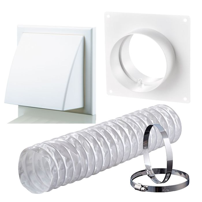 Blauberg DK-100-PVC-WHI Ventilation PVC Flexible Duct Cowled Wall Kit 100mm White