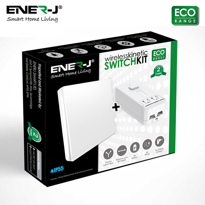 Ener-J WS1062X 1 Gang Wireless Kinetic Switch Kit White No Battery with 500W RF WiFi Receiver Module