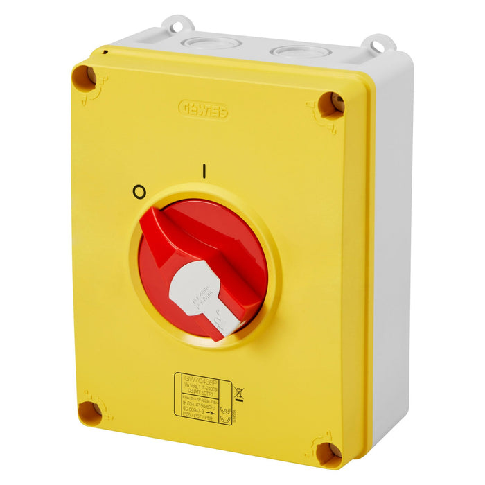 GEWISS GW70438P ROTARY ISOLATOR SWITCH - HP - EMERGENCY - ISOLATING MATERIAL BOX - 63A 4P - LOCKABLE RED KNOB - IP66/67/69