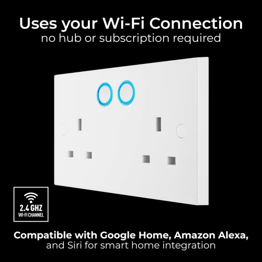 BG Smart 922/HC 13A Double WiFi Smart Switched Socket – White Square Edge