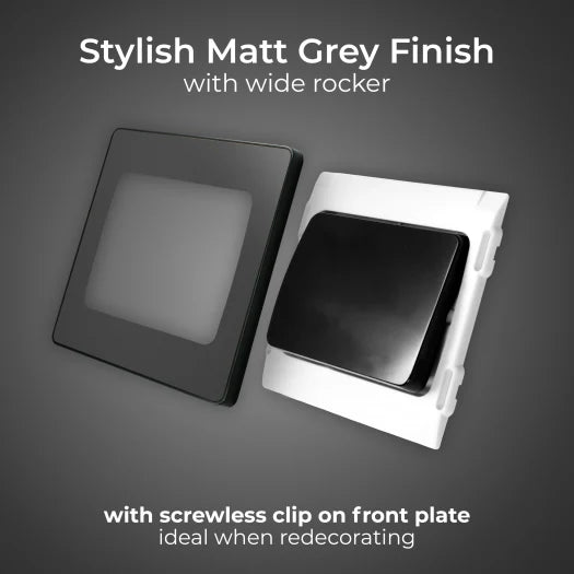 BG Evolve PCDMG12WB 1G 2W Wide Rocker Light Switch 20A 16AX - Matt Grey