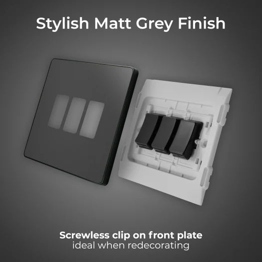 BG Evolve PCDMG43B 20A Triple 2 Way Light Switch - Matt Grey