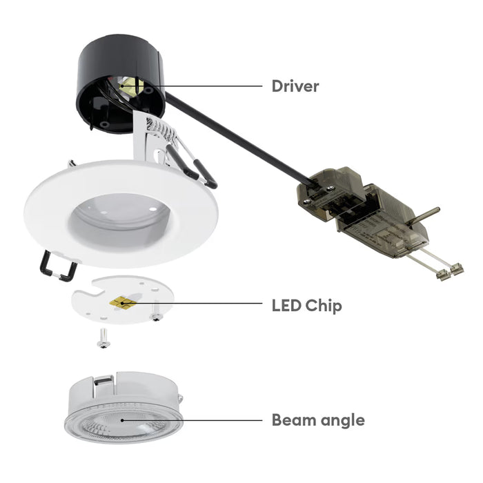 Collingwood H2 Lite DLT388MW5530 Matt White LED Fire-Rated Downlight – 4.3W, 3000K, Dimmable