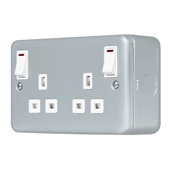 Click Scolmore MCP840 13A 2 Gang Double Pole Switched Socket Outlet With Outboard Rockers & LEDs