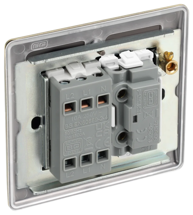 BG NAB15F NEXUS METAL ANTIQUE BRASS TRIPLE POLE FUSED FAN ISOLATOR SWITCH, 10A