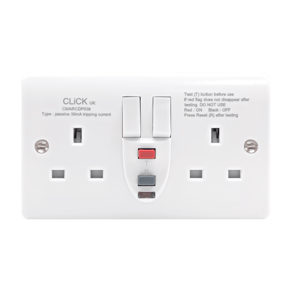 Click Scolmore CMARCDP036 Mode 13A 2 Gang Type A Passive RCD Switched Socket Outlet