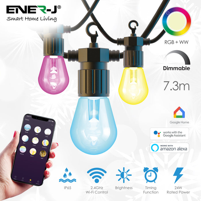 Smart WiFi Outdoor LED String Light Kit, 7.6m with 12 Smart Lamps, IP65
