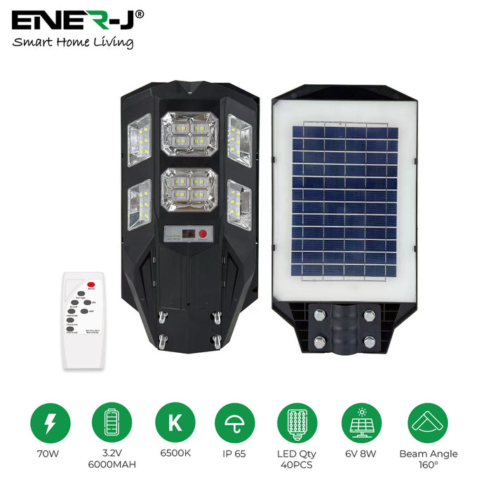 70W LED Solar Street Light with Sensors and Remote | IP66 Waterproof | High-Efficiency Solar Panels