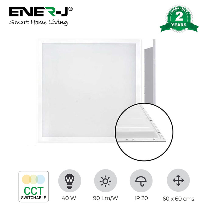 Ener-J E137 Slim Backlit LED Panel 60x60cm CCT Switchable White 40W 2 Pack