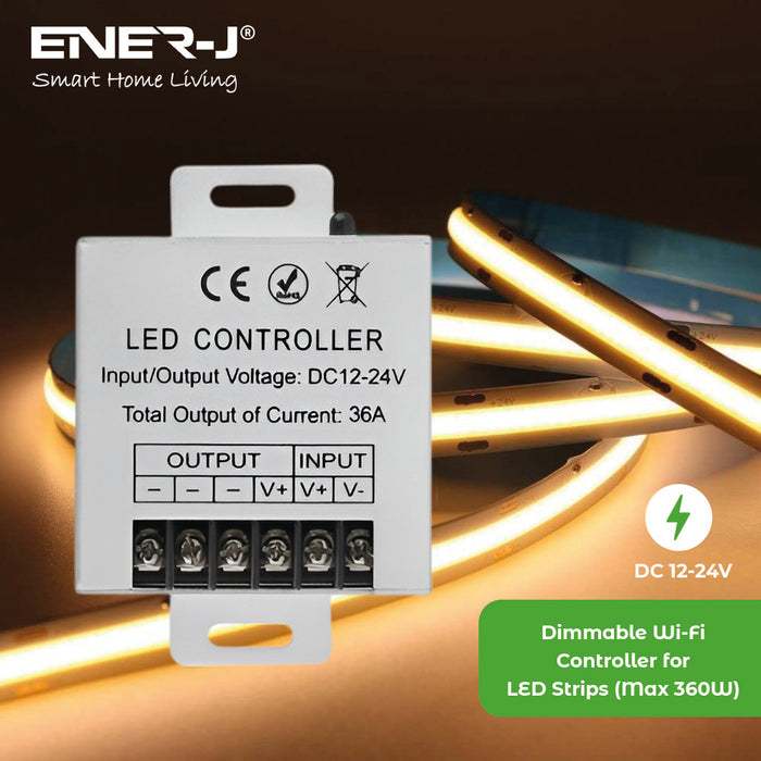 Smart WiFi 12–24V Dimmable Controller for LED Strips (Max 360W)