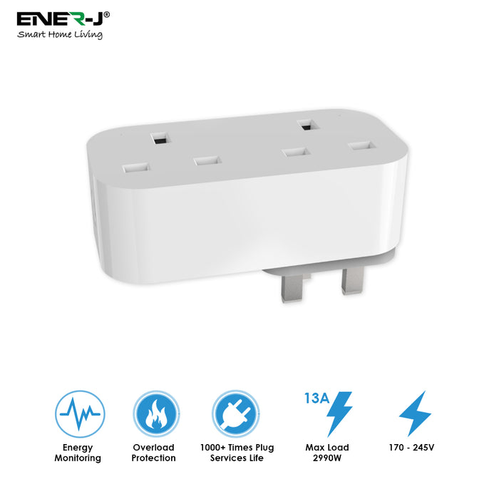 Smart Dual Plug, UK type, With Energy Monitor, Max 3120W Load