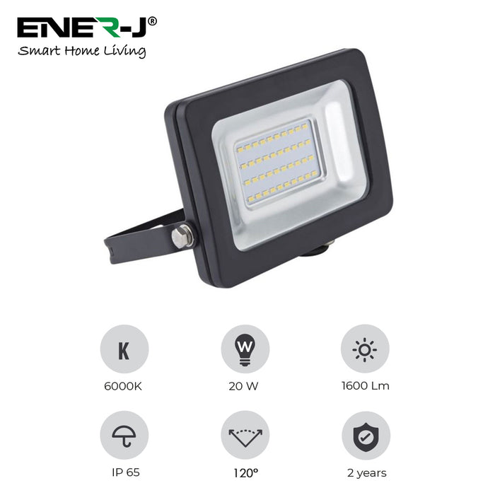 LED Floodlight Non PIR Slim Line Black Body, 20 Watts, 6000K, 2 Years Warranty