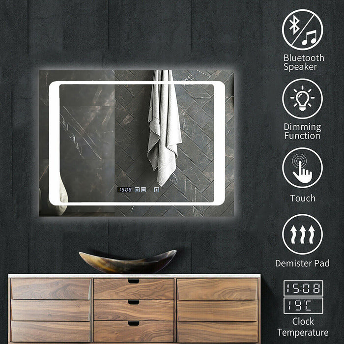 ENER-J LED Illuminated Bathroom Mirror 800 × 600 mm with Bluetooth Speaker, Heated Demister & Touch Control, CCT Colour Change