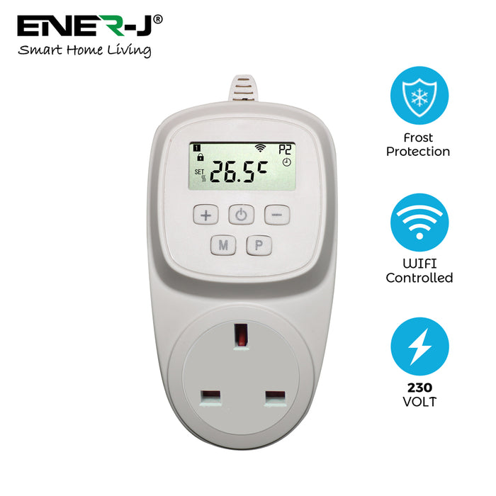 ENER-J Smart WiFi Thermostat Plug for Infrared Heating Panels IH1003, IH1004, IH1007 – 3680W Max Load, App & Voice Control with Alexa & Google Home, UK Plug