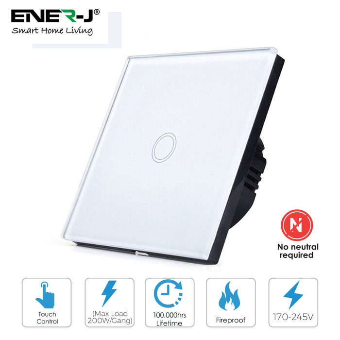 Ener-J 1 Gang Smart Touch Switch with Timer White 240V No Neutral Required