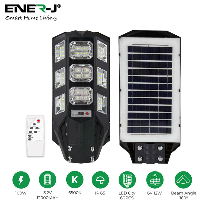 100W LED Solar Street Light with Sensors and Remote | IP66 Waterproof | High-Efficiency Solar Panels