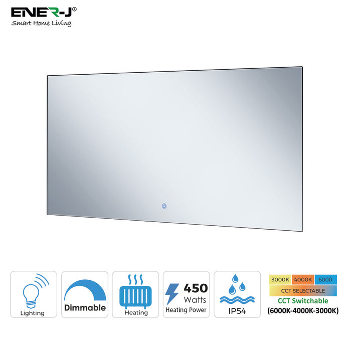 Ener-J 450W Infrared Mirror Heater with CCT Dimmable LED Light – IP54 Wall Mounted, 600 × 800mm