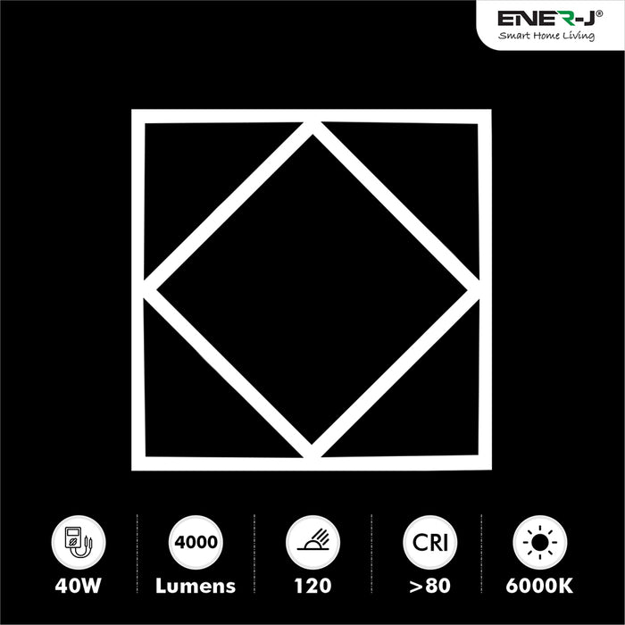Ener-J Double Square LED Ceiling Panel 60 × 60cm – 40W, 4000 Lumens, 6000K Daylight