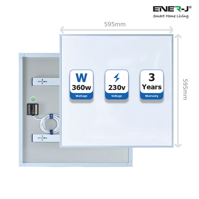 ENER-J 360W Infrared Heating Panel 60×60cm with Plug-In WiFi Thermostat – Energy-Efficient Slim Heater