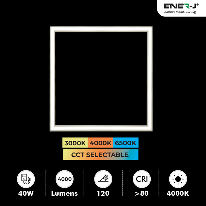 Ener-J Pack of 6 Borderline LED Ceiling Panel 600mm x 600mm 40W CCT Selectable 4000 Lumens