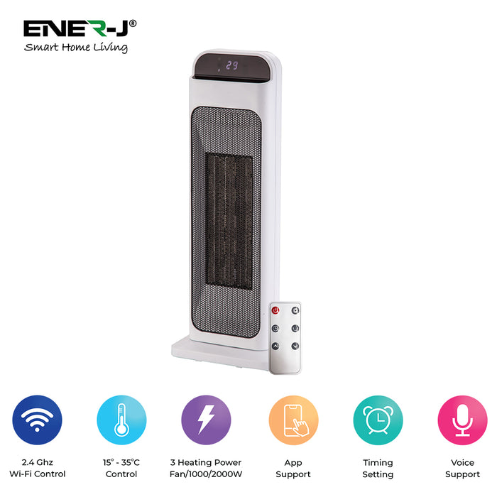 Ener-J Smart PTC Ceramic Tower Heater 2000W WiFi Oscillation White