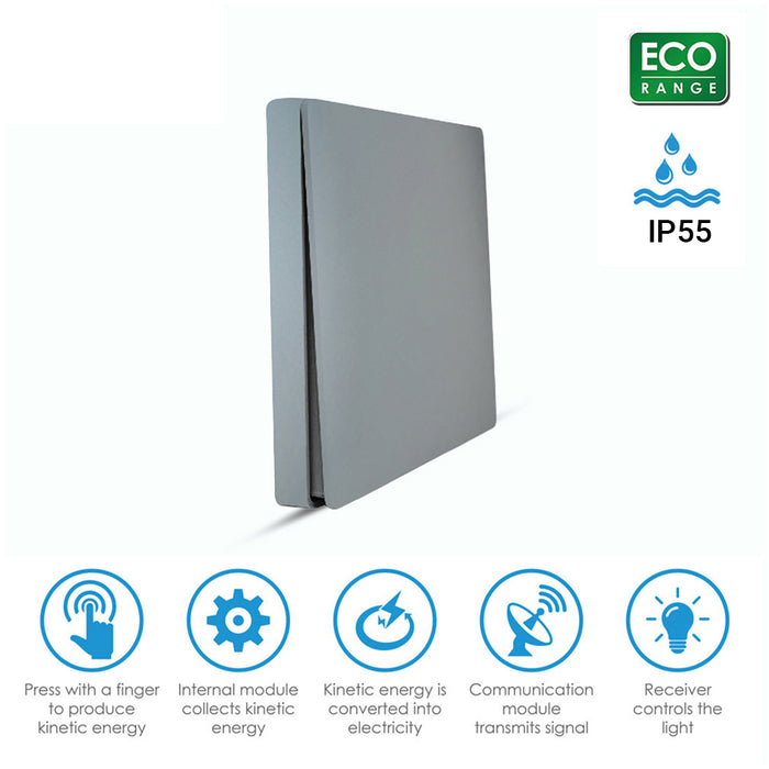 Ener-J Wireless Kinetic 1 Gang Wall Switch Silver IP67