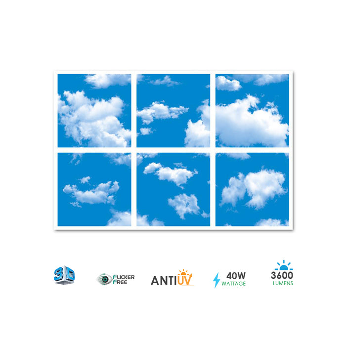 ENER-J SKY Cloud 3D LED Panel Light Set – 60×60cm, 40W Cool White 6000K, Ceiling Grid Panels (6 Pack)