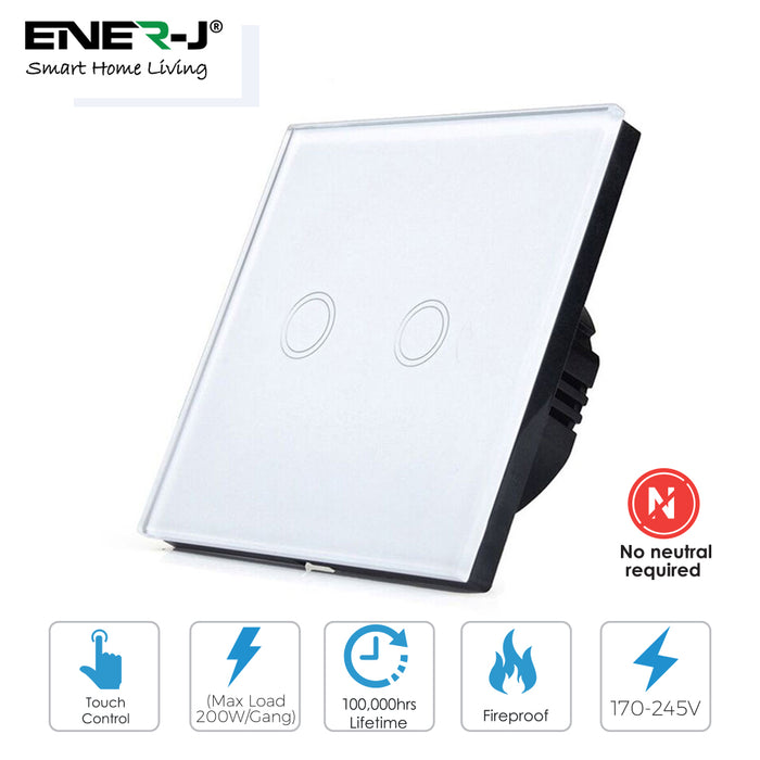 Ener-J 2 Gang Smart WiFi Touch Light Switch White 1500W