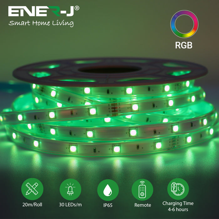 20 Meter Solar Powered LED Strip Light RGB with Remote Control, IP65