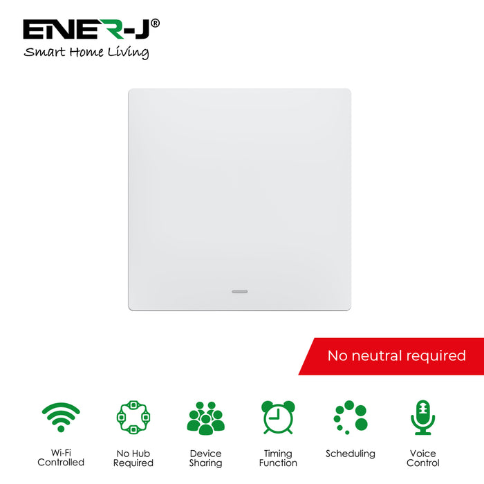 Ener-J Smart Push Button Mechanical 1 Gang Light Switch White 240V 600W No Neutral Required