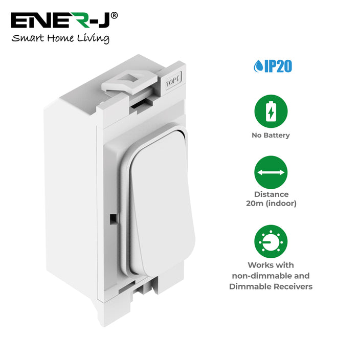 Ener-J 1 Gang Wireless Kinetic Grid Switch HAGER Compatible White 433MHz
