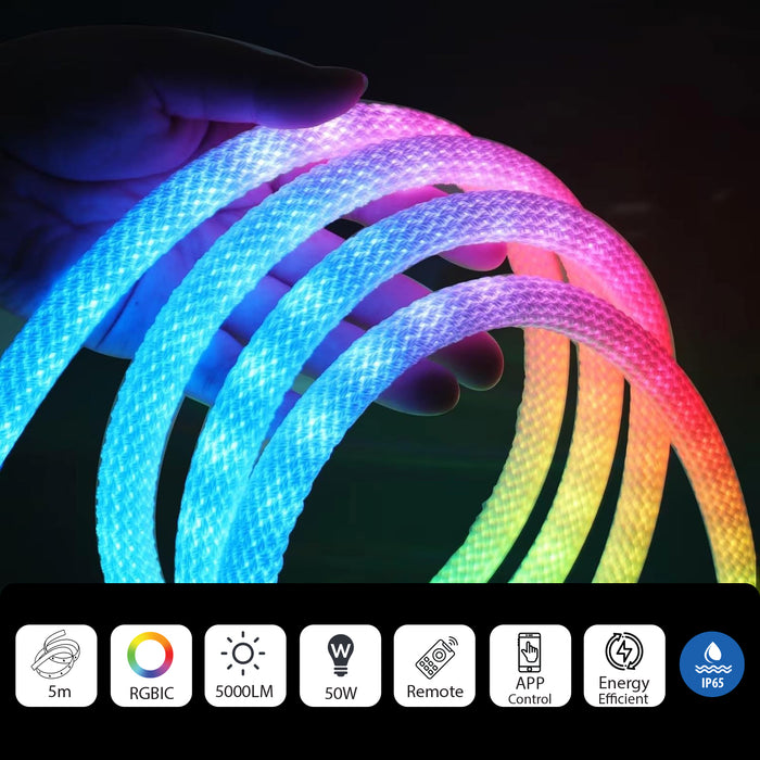 ENER-J NeonTwist RGBIC Braided Rope Light 5 m Kit with Remote Control