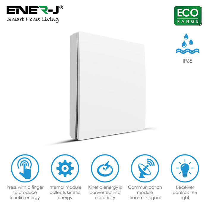 Ener-J 1 Gang Wireless Kinetic Light Switch Self Powered IP65 White