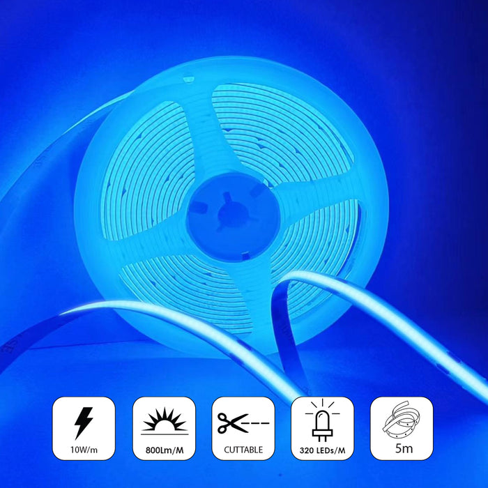 5 meters COB LED Strip Light 24V, Blue, IP20