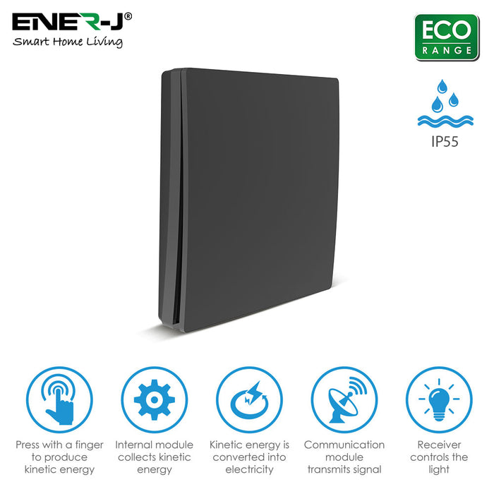 Ener-J Wireless Kinetic 1 Gang Switch Eco Series Black