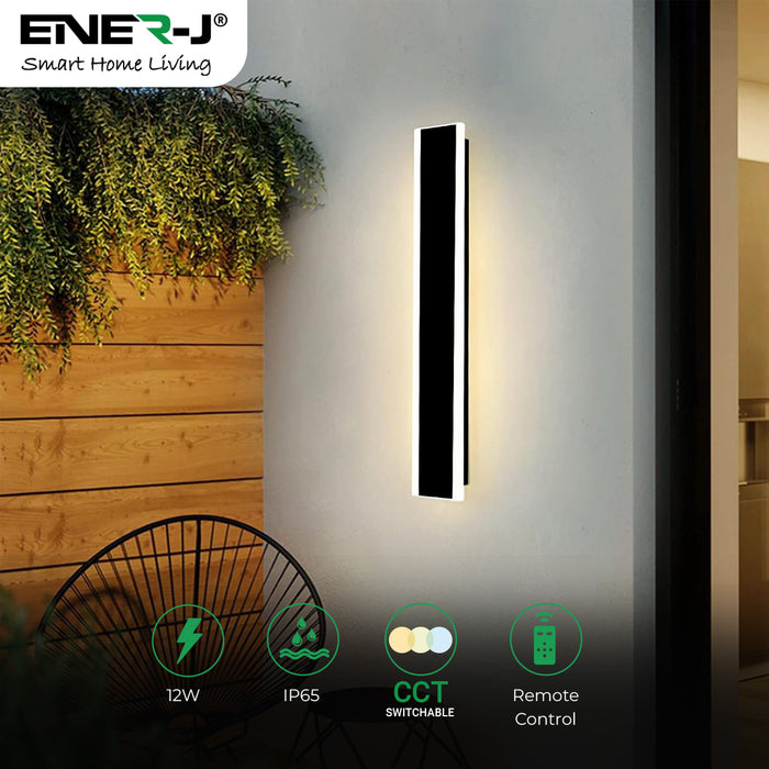 Ener - J  Outdoor Acrylic Wall Light 60cm CCT Switchable and Dimmable with Remote IP65 Black 12W