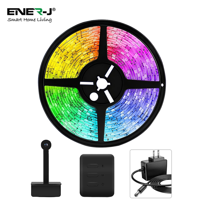 Smart WiFi LED TV Backlights with Camera, 3.8M DreamView RGBIC Strip Light, APP & Voice Control