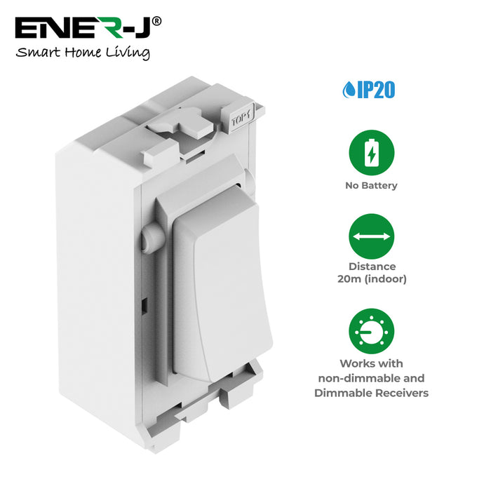 Ener-J 1 Gang Wireless Kinetic Grid Switch BG Compatible White 433MHz