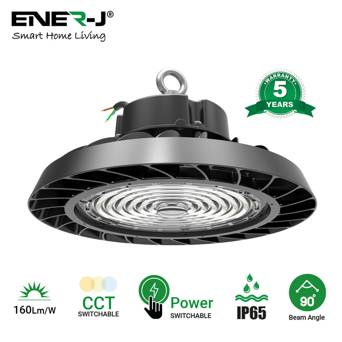 Ener-J 150W LED UFO Highbay Light CCT and Wattage Switchable IP65 Black 240V