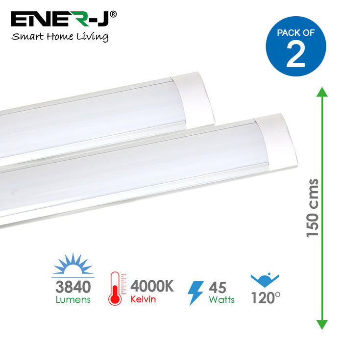 Pack of 2 units, 45W LED Prismatic Batten Fitting Lights 150cms IP20 4000K